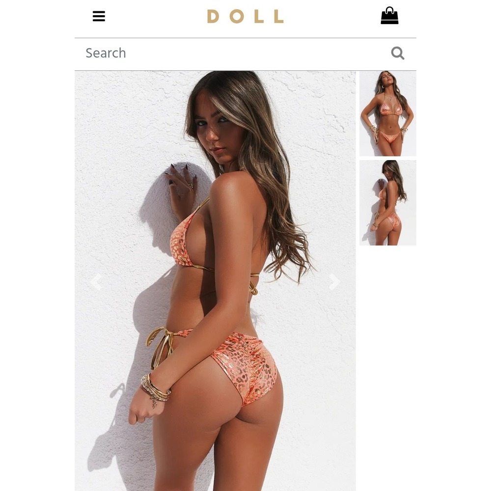 DOLL Bikini Bottom Small Coral Gold Leopard Metallic Scrunch Bottoms Only NWT